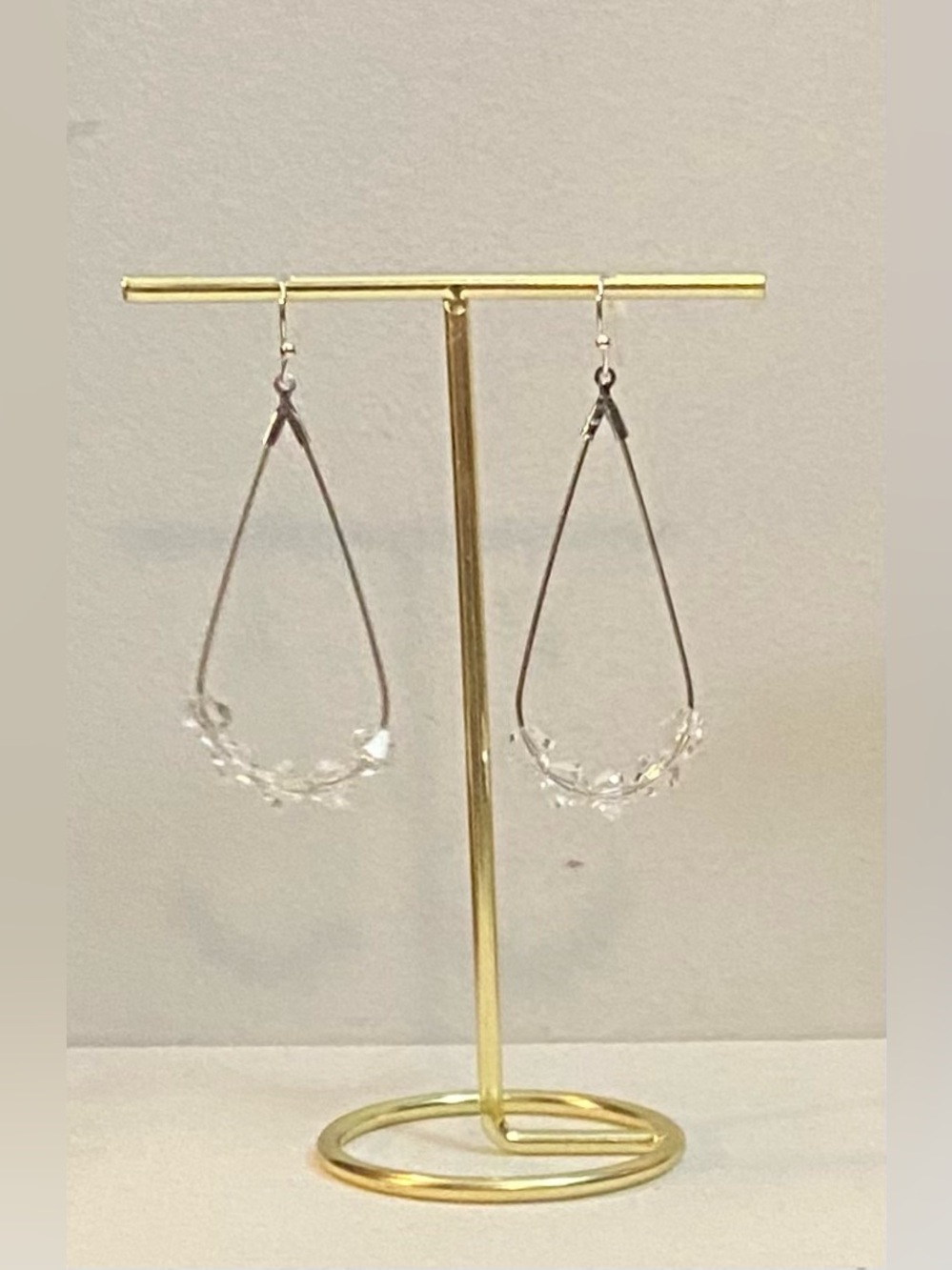 Delicate Crystal Teardrop Hoop Earrings - Clear